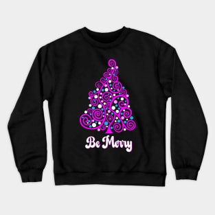 Doodle Christmas Tree "Be Merry" - Barbie Style Colors, Crewneck Sweatshirt